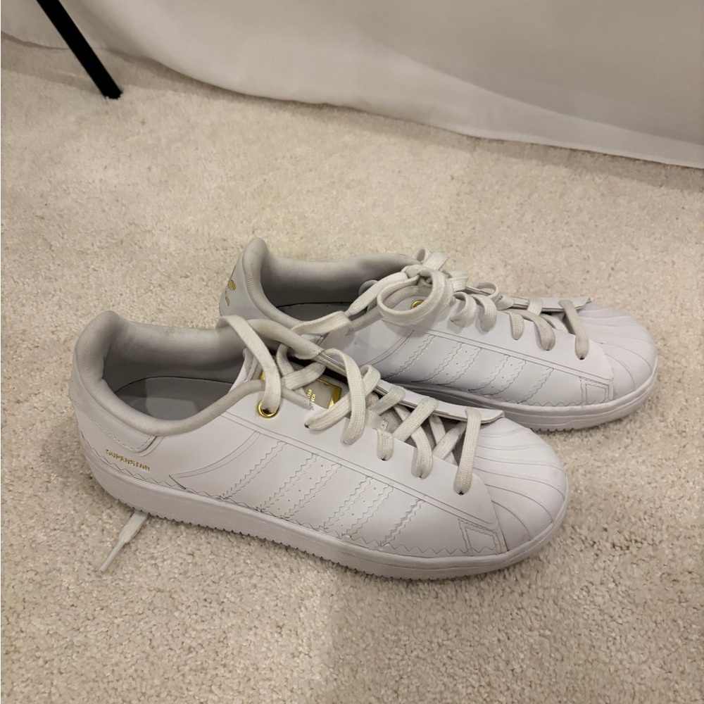 Adidas White Superstars with Gold Accents